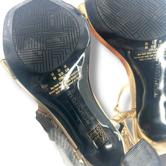 Karl Lagerfeld Gold Strappy Heels Size 8 Metallic Ankle Strap High Stiletto EUC - Picture 11 of 13